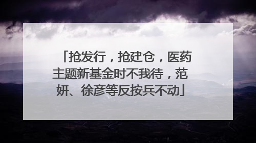 抢发行，抢建仓，医药主题新基金时不我待，范妍、徐彦等反按兵不动